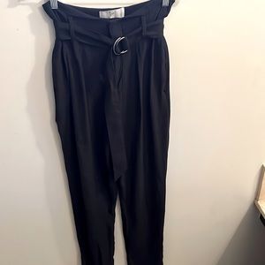 Joie black viscose/poly pants, gathered waist, tapered leg, size 4, lightweight